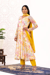 Yellow printed anarkali set - kasumi.in